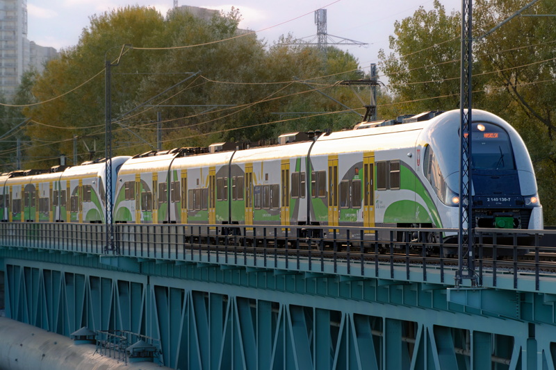 Train running on a bridge